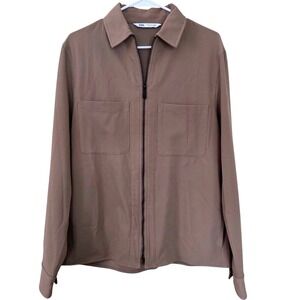 Zara Traveler Jacket Men's Size L Brown Zip Front Utility Windry Stretch